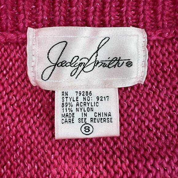 Vintage 80s Jaclyn Smith Hot Pink Floral Statement Cardigan Sweater Knit Small - Picture 5 of 12